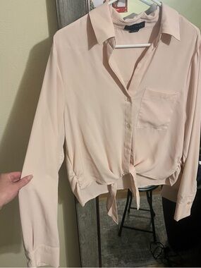 Sanctuary Light Blush Pink Tie-Front Button Down Shirt